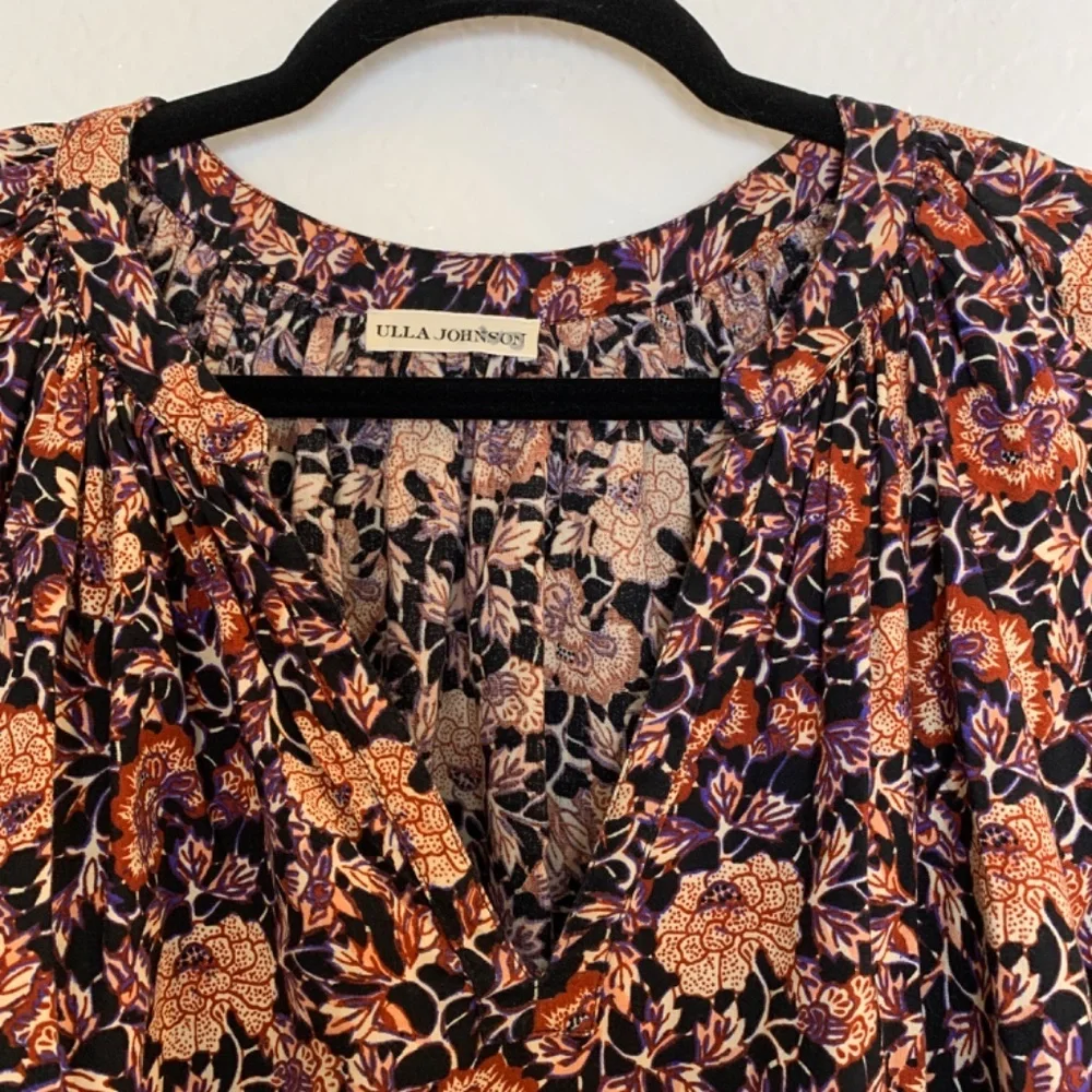 Ulla Johnson Evie Blouse Womens Size 2 Puff-Sleeve Midnight Floral Top Boho